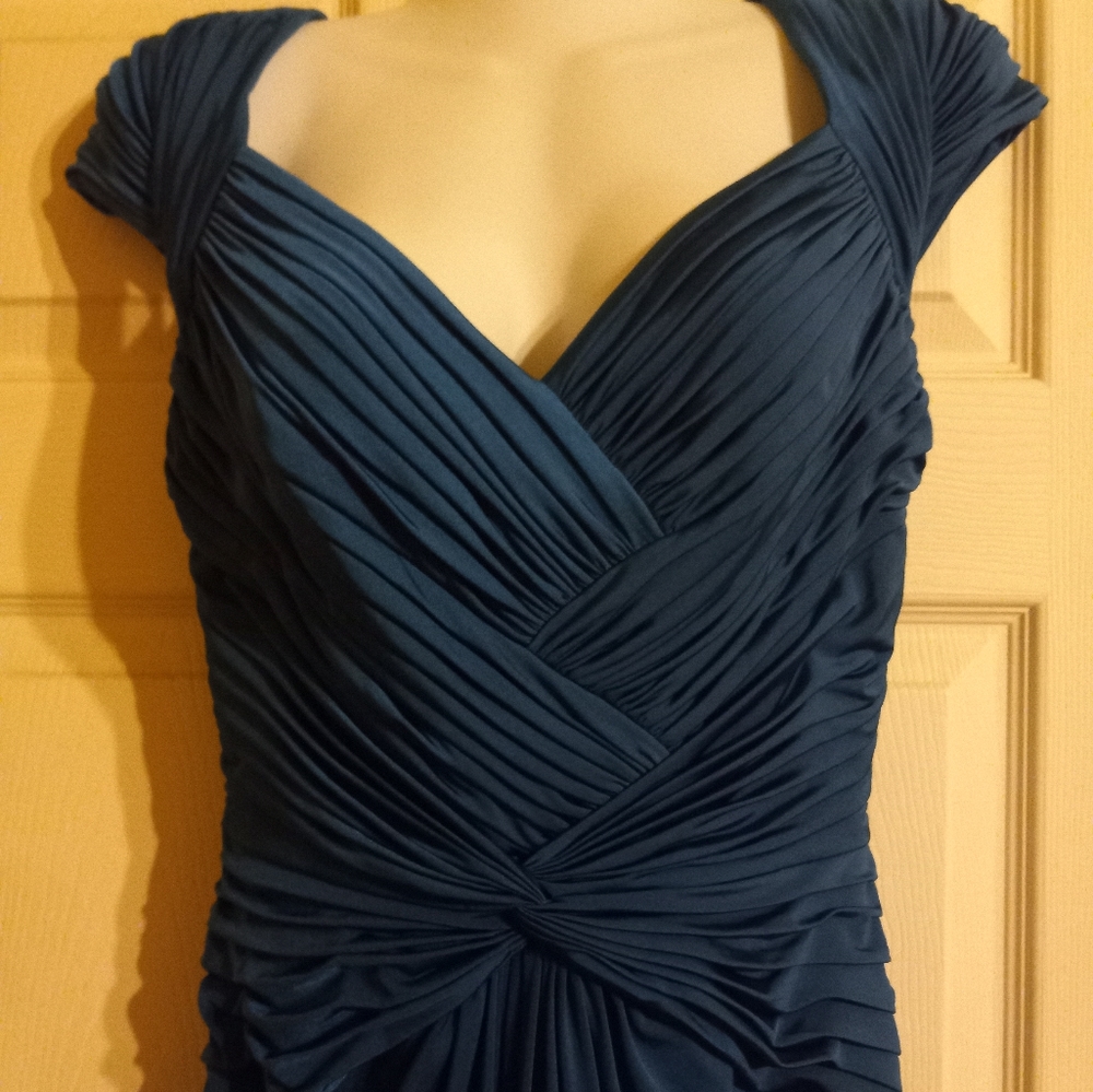 Tadashi Ruched Teal Gown